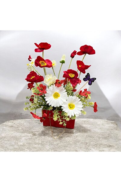 sedoshhomevision Red Poppy Artificial Flower Bouquet Decorative