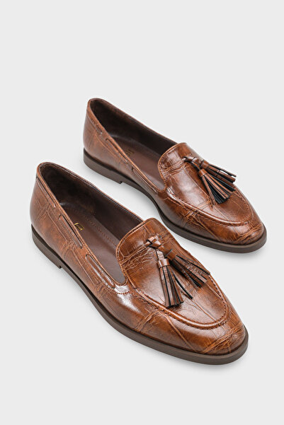 LOJO Women's Crocodile Patterned Tassel Detailed Casual Loafer Shoes Ales Bro...