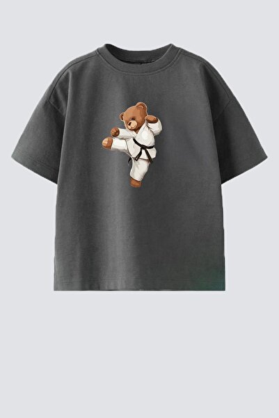 Monila تي شيرت قطني للأولاد برقبة دائرية مطبوع عليه دب كاراتيه