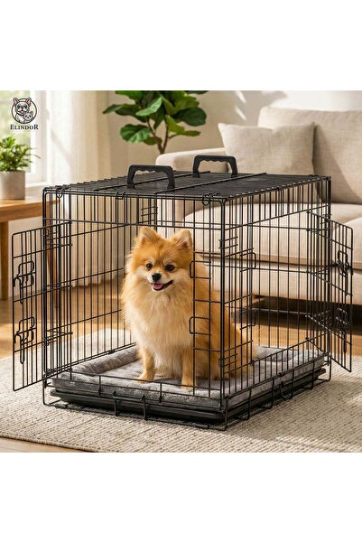 Elindor ® Foldable Pet Cage, Suitable, Size S, 47 × 31 × 37.5 cm, Black