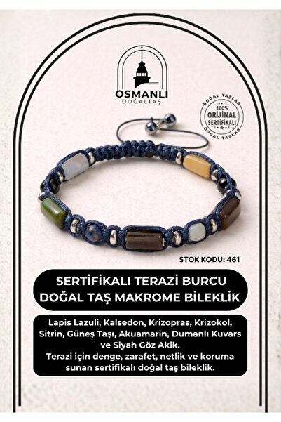 OSMANLI DOĞAL TAŞ Certified Libra Zodiac Sign Natural Stone Macrame Bracelet ...