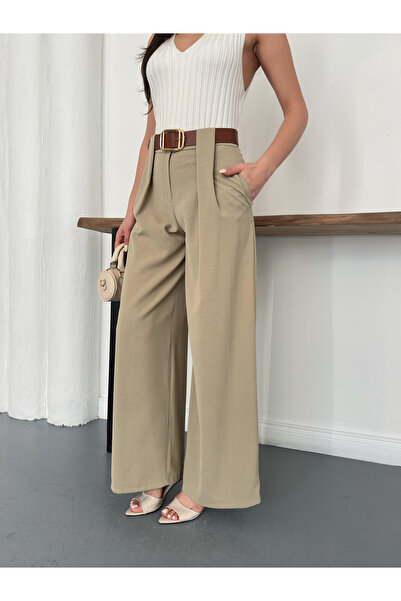 Ekim Store Παντελόνι Palazzo με λεπτομέρεια στον ιμάντα μέσης και ψηλόμεσο σχ...