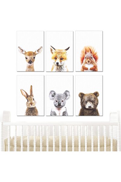 OEM Set of 6 Decorative Posters for Children's Room - Forest Animals, Multico...
