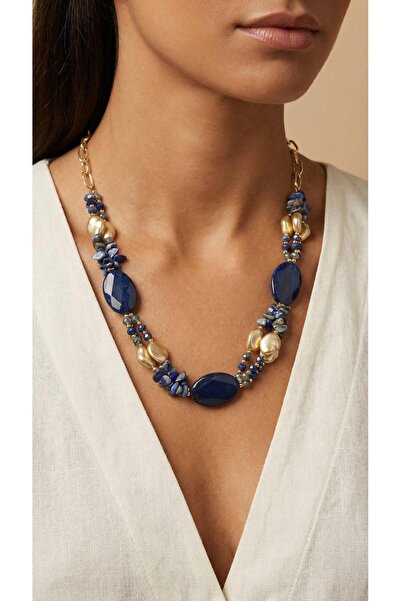 Spazio Oval Çakıl Taşlı Safir Kıyısı Kolye LACİVERT