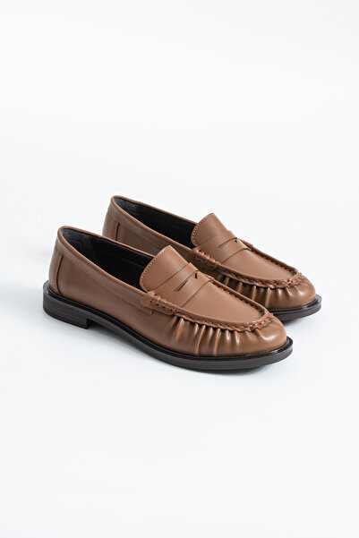 DESPİNA Monte Women's Black Leather Classic Loafer Shoes Flat Sole Daily Use