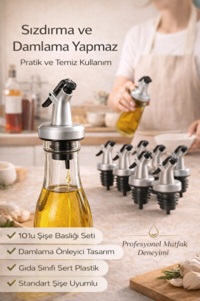 Tilbe Home 10’lu Sızdırmaz Yağdanlık Şişe Başlığı Damlatmaz Yağlık Sirkelik S...