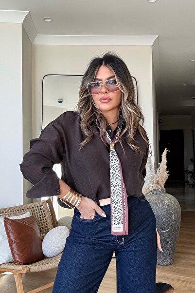 Sohotique By P Voile Fabric Shirt with Scarf Bitter Brown