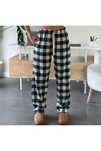 RE7EDİ Green White Harajuku Square Pattern Unisex Sleepwear Tracksuit