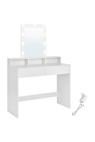 VASAGLE Masă de toaletă machiaj cu oglindă LED reglabilă, 3 compartimente, 10...