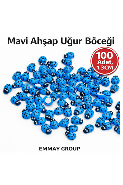 İthal Yapışkanlı Ahşap Mavi Uğur Böceği, 1.3cm, 100 Adet
