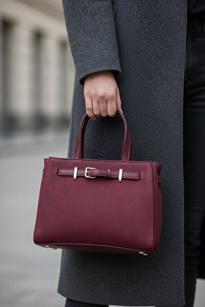 GIG Suede Women's Hand and Shoulder Bag with Leather Belt Detail