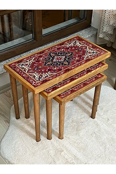 Home Seramik Sehpa Kilim Desenli 3 lü Zigon Sehpa Burma