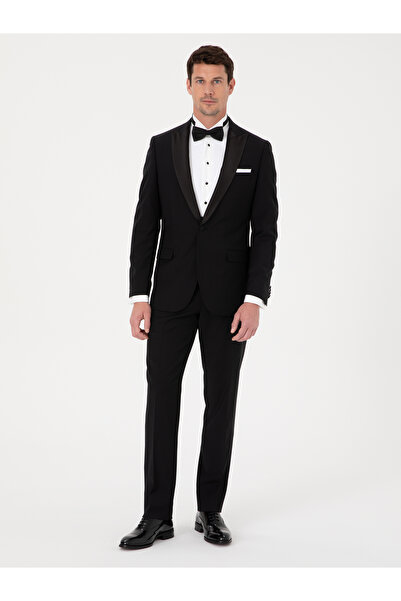 Cacharel Siyah Slim Fit Yün Karışımlı Yelekli Kırlangıç Yaka Smokin Damatlık ...