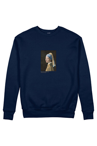 The Lucid Lab Pearl Earring Girl Sweatshirt - Navy Blue