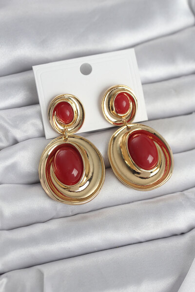 callerrons accessories Red Dangle Drop Model Gold Color Vintage Women's Earri...