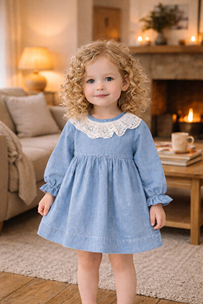 limebabies Girl baby 9-24 months collar detail tie jeans dress