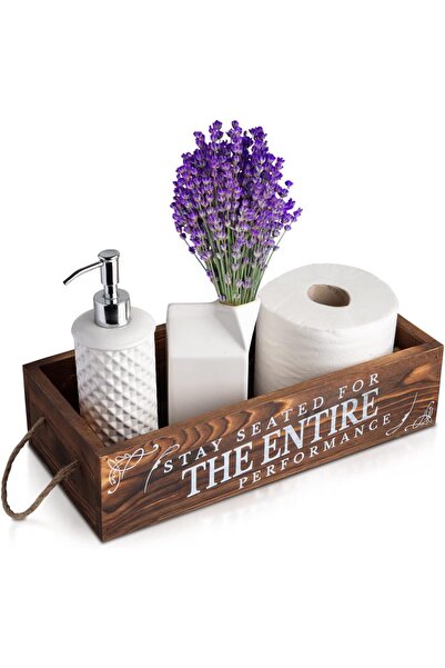 OEM Wooden Bathroom Tray - Rustic Brown, Double-Sided Messages, Accessory and...