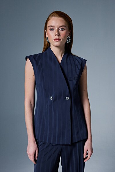 Sateen Anna Striped Vest - Navy Blue