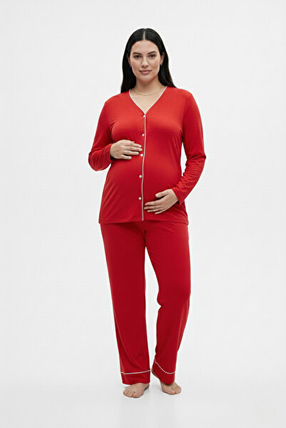 Elisho Piped Detail Pajama Set Suitable for Pregnant and Postpartum Women