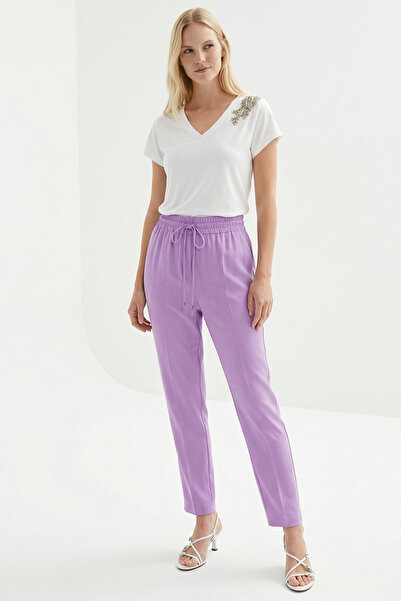 Exquise Pantaloni cu talie cu șireturi, croială îngustă, cu buzunare, model s...