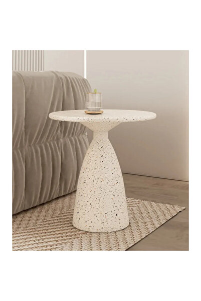 AWD Round Side Table, End Table White Terrazzo Metal