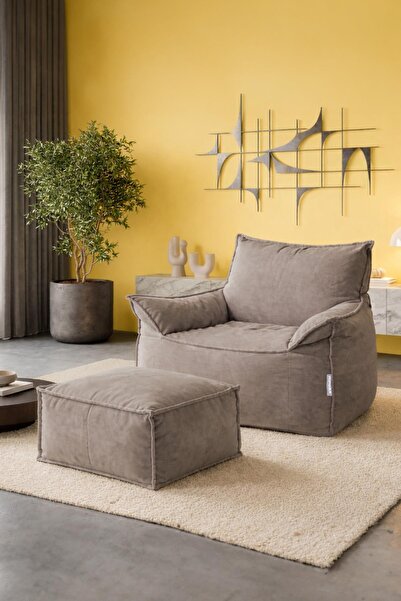 Homedius Notre Kadife Koltuk Puf Seti Açık Gri