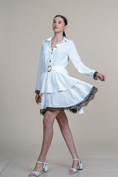 MissVina Δαντελένιο Μακρυμάνικο Κοντό Φόρεμα 50371