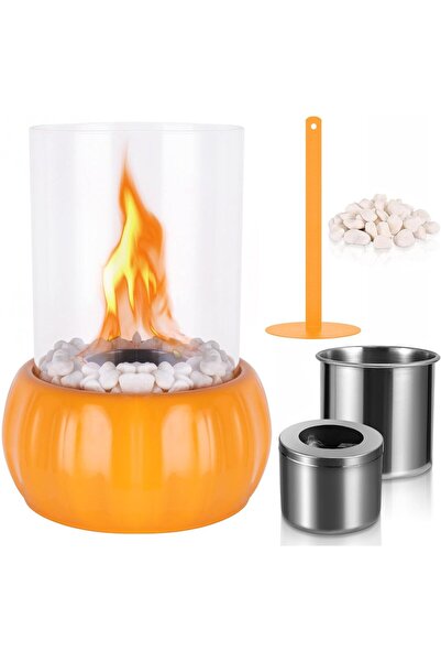 OEM Șemineu de masă cu bioetanol - Formă dovleac, Sticlă și metal - Flacără r...