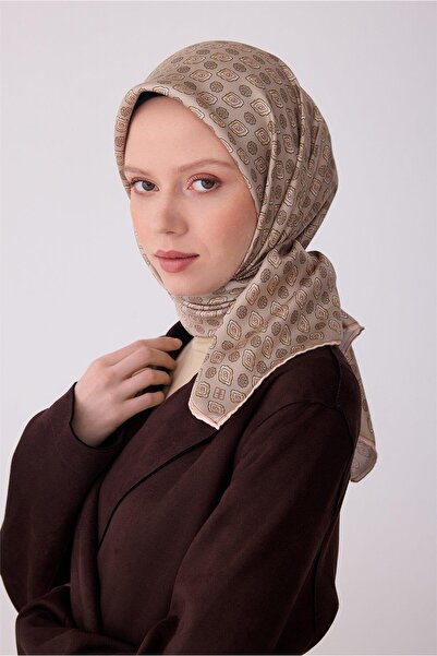 Belli Eșarfă bej cu model etnic, 100% mătase twill 4308-54