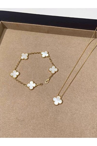 ANGELSS JEWELLERY Yonca Model White Gold Necklace Bracelet Set Van Cleeff (Yo...