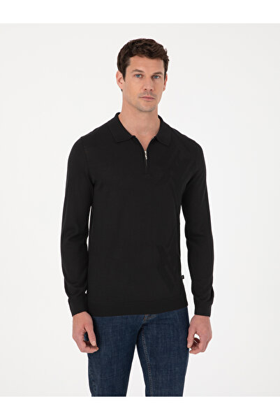 Cacharel Black Regular Fit Wool Blend Zippered Polo Collar Knitwear Sweater 5...