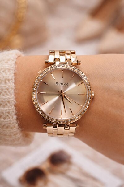 Ferrucci Women's Rose Gold Metal Cord Stone Dial Wristwatch with 2 Years Warr...