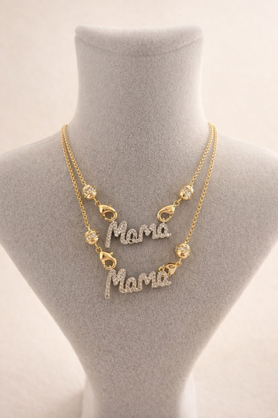 FASHION Taşlı “MaMa” Yazılı Gold Kolye