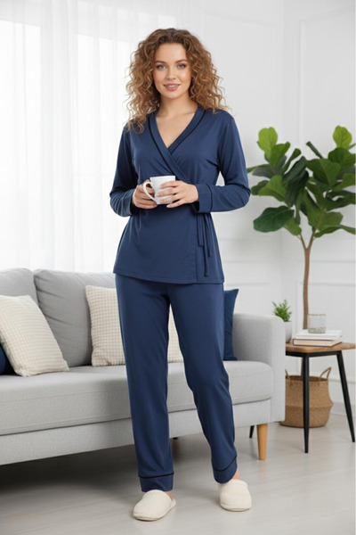 FİT WOMEN Comfortable Fit Long Sleeved Pajama Set with Belt 4459