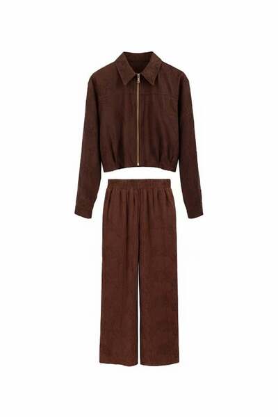 HAZELANNA Embroidered Brown Double Suit