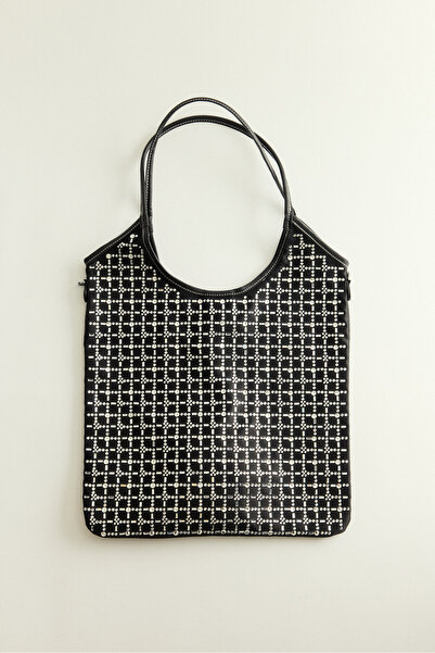 LUTVELIZADE Çanta 2604 - Desenli Taş İşlemeli Siyah Kadın Çanta