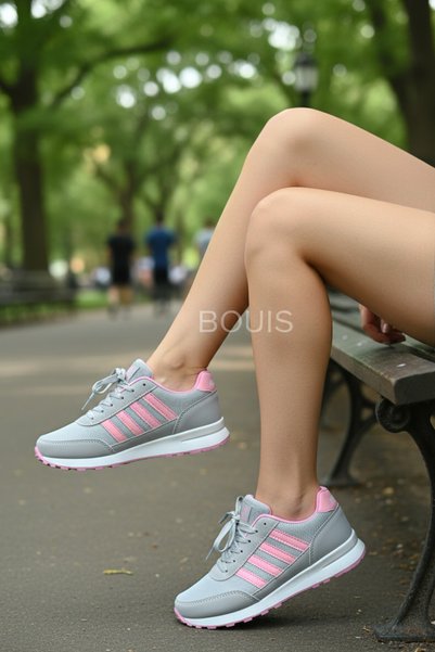 BOUIS Women's Gray Pink Daily Lace-Up Casual Orthopedic Sneaker Lightweight Durable Stylish Walking Sports Shoes