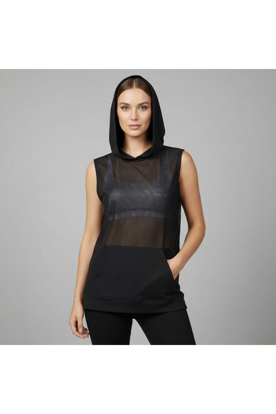 BONBON Women's Tulle Sleeveless Hooded Tshirt Bb2326