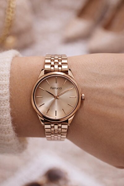 Ferrucci Women's Rose Gold Metal Cord Rose Gold Dial Wristwatch 2 Years Warranty