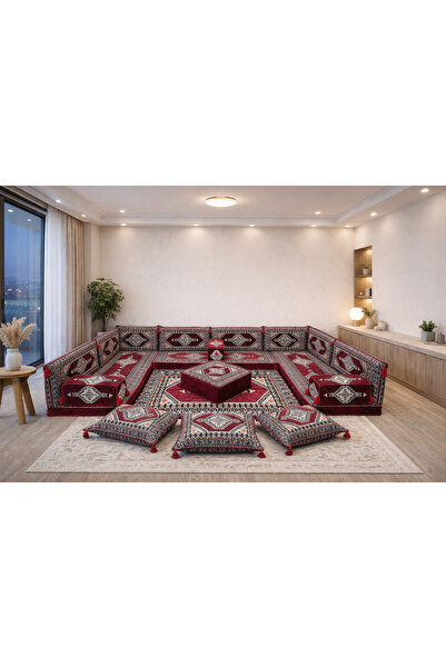 Dekor Köşe Kilim Desenli Köşe Oturma Takımı (22 DNS Sert Sünger) (Puf + Yer M...