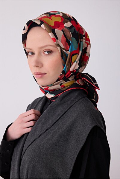 Belli Tivil Pure Silk Scarf 4312 - 31 Black Red Flower Pattern