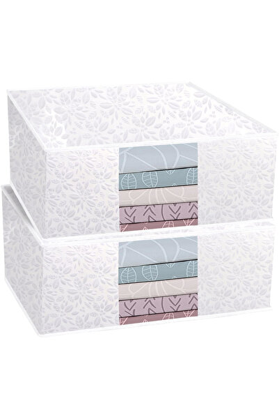 OEM Set of 2 Storage Boxes with Lid and Zipper, Foldable, Plastic, White, 63x...