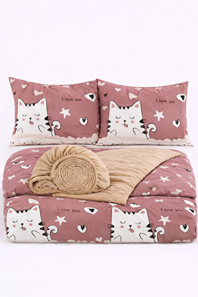 İQON Elastic Sheet Duvet Cover Set Double Size Svmlı Kedlr Glkrsuı -246 Otlt2