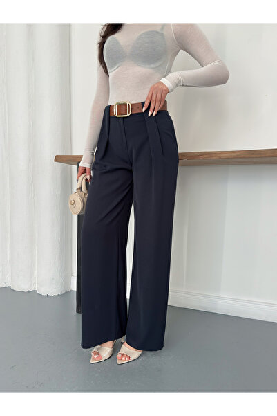 Ekim Store Köprü Detail High Waist Belted Palazzo Trousers