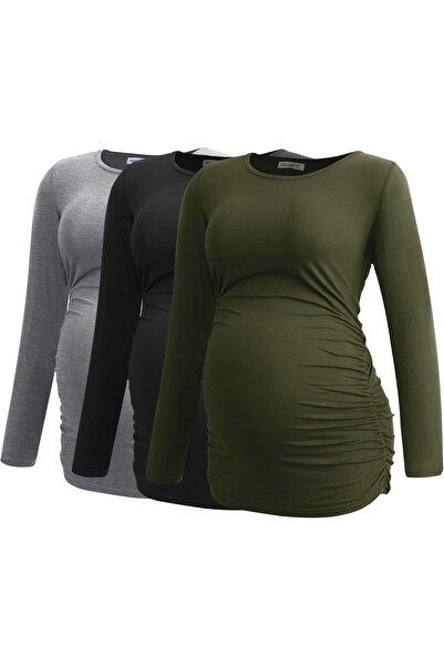 OEM Tricou Maternitate Smallshow - Maneca Lunga, Viscoza Elastica, Decolteu B...