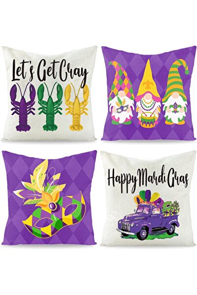 OEM Set of 4 Mardi Gras Pillowcases - Carnival Decorations, Linen, Invisible ...