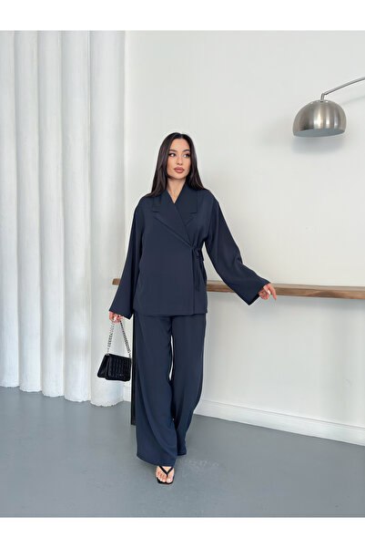 Ekim Store 100% Modal Fabric Tied Oversize Jacket and Trousers Double Set