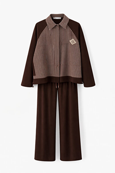 HAZELANNA Brown Modal Suit with Brooch