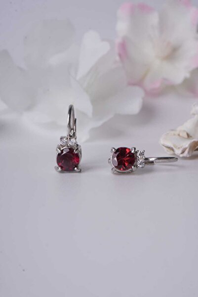 Aksesuaring 5 mm Garnet Taşlı Gümüş Küpe