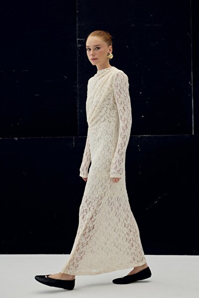 Sateen Lace Dress - Beige